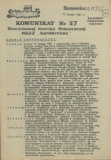 Komunikat Stoczniowej Komisji Robotniczej NSZZ "Solidarność". 1981 nr 57