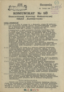 Komunikat Stoczniowej Komisji Robotniczej NSZZ "Solidarność". 1981 nr 58