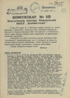 Komunikat Stoczniowej Komisji Robotniczej NSZZ "Solidarność". 1981 nr 59