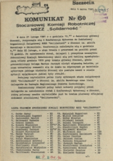 Komunikat Stoczniowej Komisji Robotniczej NSZZ "Solidarność". 1981 nr 60
