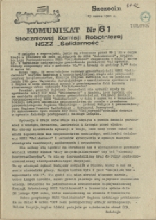 Komunikat Stoczniowej Komisji Robotniczej NSZZ "Solidarność". 1981 nr 61
