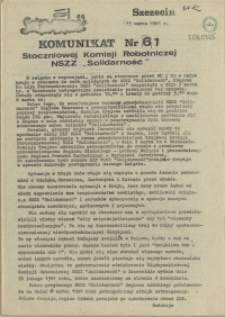 Komunikat Stoczniowej Komisji Robotniczej NSZZ "Solidarność". 1981 nr 61