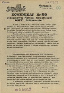 Komunikat Stoczniowej Komisji Robotniczej NSZZ "Solidarność". 1981 nr 65