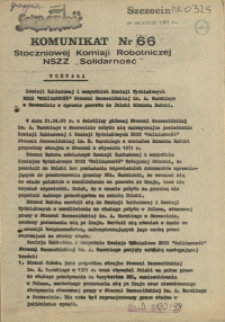 Komunikat Stoczniowej Komisji Robotniczej NSZZ "Solidarność". 1981 nr 66
