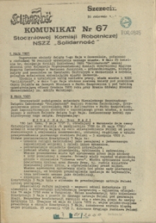 Komunikat Stoczniowej Komisji Robotniczej NSZZ "Solidarność". 1981 nr 67