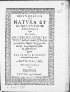 Disputatio Logica De Natura Et Constitutione Syllogismii