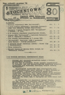 Jedność Stoczniowa : tygodnik NSZZ "Solidarność" Stoczni im. Warskiego. 1981 nr 80