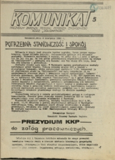 Komunikat Prezydium Zarządu Regionu Pomorza Zachodniego NSZZ "Solidarność". 1981 nr 5