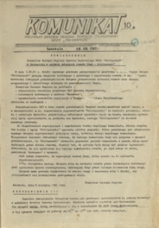 Komunikat Prezydium Zarządu Regionu Pomorza Zachodniego NSZZ "Solidarność". 1981 nr 10A