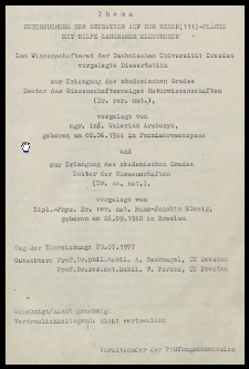 Untersuchung der Oxydation auf der Eisen(1110-Flache mit hilfe langsamer Elektronen