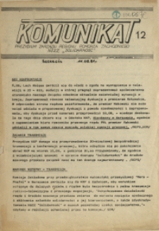 Komunikat Prezydium Zarządu Regionu Pomorza Zachodniego NSZZ "Solidarność". 1981 nr 12