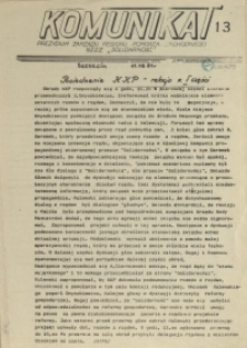 Komunikat Prezydium Zarządu Regionu Pomorza Zachodniego NSZZ "Solidarność". 1981 nr 13