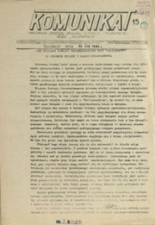 Komunikat Prezydium Zarządu Regionu Pomorza Zachodniego NSZZ "Solidarność". 1981 nr 15