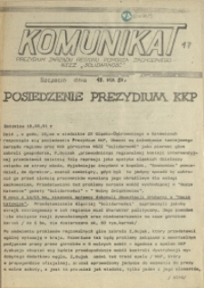 Komunikat Prezydium Zarządu Regionu Pomorza Zachodniego NSZZ "Solidarność". 1981 nr 17