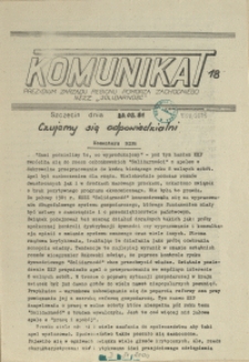 Komunikat Prezydium Zarządu Regionu Pomorza Zachodniego NSZZ "Solidarność". 1981 nr 18