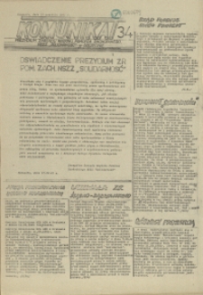 Komunikat Prezydium Zarządu Regionu Pomorza Zachodniego NSZZ "Solidarność". 1981 nr 34