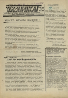 Komunikat Prezydium Zarządu Regionu Pomorza Zachodniego NSZZ "Solidarność". 1981 nr 35