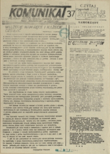 Komunikat Prezydium Zarządu Regionu Pomorza Zachodniego NSZZ "Solidarność". 1981 nr 37