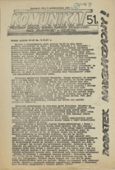 Komunikat Prezydium Zarządu Regionu Pomorza Zachodniego NSZZ "Solidarność". 1981 nr 51A