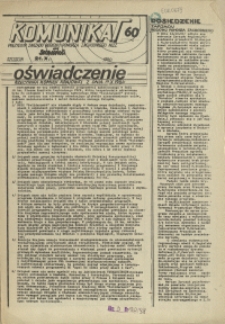 Komunikat Prezydium Zarządu Regionu Pomorza Zachodniego NSZZ "Solidarność". 1981 nr 60