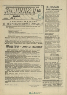 Komunikat Prezydium Zarządu Regionu Pomorza Zachodniego NSZZ "Solidarność". 1981 nr 63