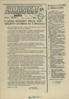 Komunikat Prezydium Zarządu Regionu Pomorza Zachodniego NSZZ "Solidarność". 1981 nr 64