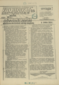 Komunikat Prezydium Zarządu Regionu Pomorza Zachodniego NSZZ "Solidarność". 1981 nr 66