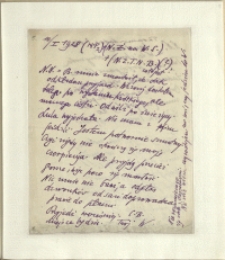 Listy Stanisława Ignacego Witkiewicza do żony Jadwigi z Unrugów Witkiewiczowej. List z 09.01.1928