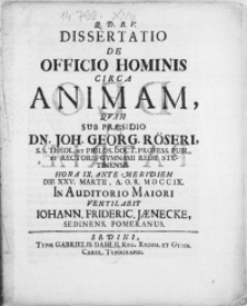 Dissertatio De Offiicio Hominis Circa Animam