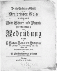 Dritte Einladungsschrift von der Oratorischen Folge