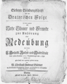 Siebente Einladungsschrift von der Oratorischen Folge