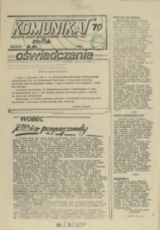 Komunikat Prezydium Zarządu Regionu Pomorza Zachodniego NSZZ "Solidarność". 1981 nr 70