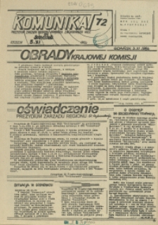 Komunikat Prezydium Zarządu Regionu Pomorza Zachodniego NSZZ "Solidarność". 1981 nr 72
