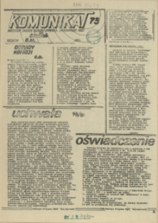 Komunikat Prezydium Zarządu Regionu Pomorza Zachodniego NSZZ "Solidarność". 1981 nr 73
