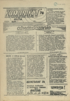 Komunikat Prezydium Zarządu Regionu Pomorza Zachodniego NSZZ "Solidarność". 1981 nr 78