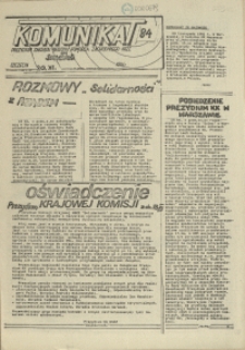 Komunikat Prezydium Zarządu Regionu Pomorza Zachodniego NSZZ "Solidarność". 1981 nr 84