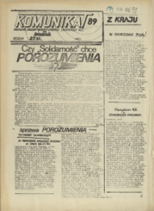 Komunikat Prezydium Zarządu Regionu Pomorza Zachodniego NSZZ "Solidarność". 1981 nr 89