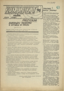 Komunikat Prezydium Zarządu Regionu Pomorza Zachodniego NSZZ "Solidarność". 1981 nr 96