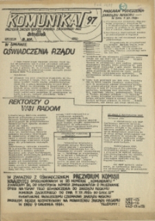 Komunikat Prezydium Zarządu Regionu Pomorza Zachodniego NSZZ "Solidarność". 1981 nr 97