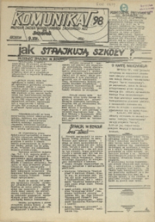 Komunikat Prezydium Zarządu Regionu Pomorza Zachodniego NSZZ "Solidarność". 1981 nr 98