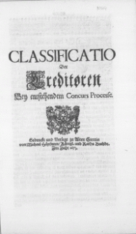Classificatio Der Creditoren Bey entstehendem Concurs Processe