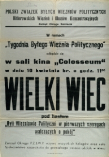 [Afisz. Inc.:] W ramach "Tygodnia Byłego Więźnia Politycznego" odbędzie się [...]