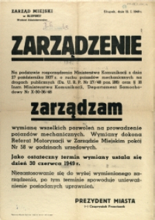 [Afisz] Zarządzenie : [wymiana pozwoleń na prowadzenie pojazdów mechanicznych]