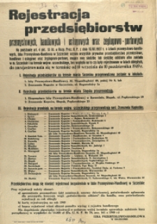 [Afisz] Rejestracja przedsiębiorstw przemysłowych, handlowych i usługowych oraz żeglugowo-portowych