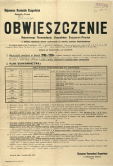 [Afisz] Obwieszczenie Rejonowego Komendanta Uzupełnień Szczecin-Powiat o dalszej rejestracji rezerw osobowych na terenie powiatu Szczecińskiego