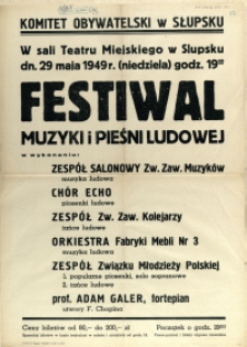 [Afisz. Inc.:] Festiwal Muzyki i Pieśni Ludowej