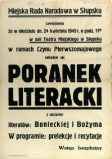 [Afisz. Inc.:] Poranek Literacki