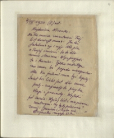 Listy Stanisława Ignacego Witkiewicza do żony Jadwigi z Unrugów Witkiewiczowej. List z 04.08.1930.
