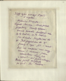 Listy Stanisława Ignacego Witkiewicza do żony Jadwigi z Unrugów Witkiewiczowej. List z 09.08.1930.