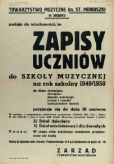[Afisz. Inc.:] Zapisy uczniów do szkoły muzycznej